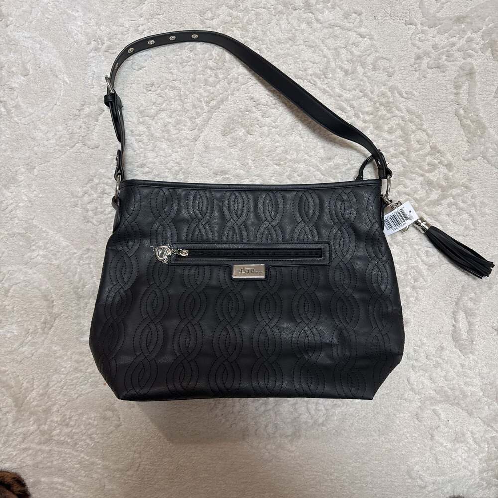 Bella Russo Black Quilted Faux Leather Purse Tote Bag‎ with Tassels